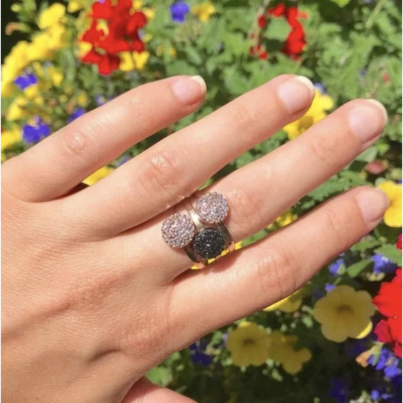 Circle Crystal Pave Stacking Ring Costume Jewelry HEMATITE Color - Picture 4 of 4